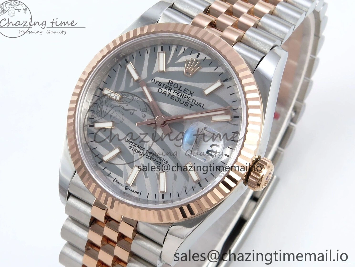 MiroTime 0408 DateJust 36 126231 EWEF Best Edition Silver Leaf Dial Stick Marker on SS RG Jubilee Bracelet A TopPick 596